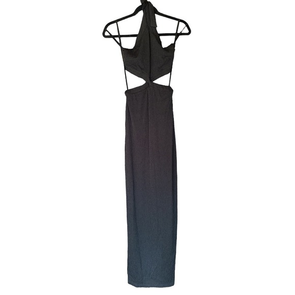Rumer Women's Cassidy Ribbed Cutout Side Split Halter Maxi Dress Sz XS Black NWT - Picture 2 of 9